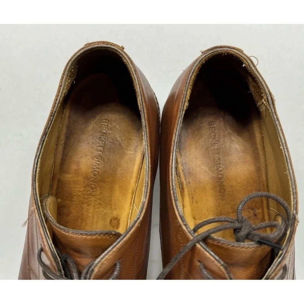 Beckett Simonon Dunham Derby Brown Leather Plain Toe Dress Shoes Mens 13 11983